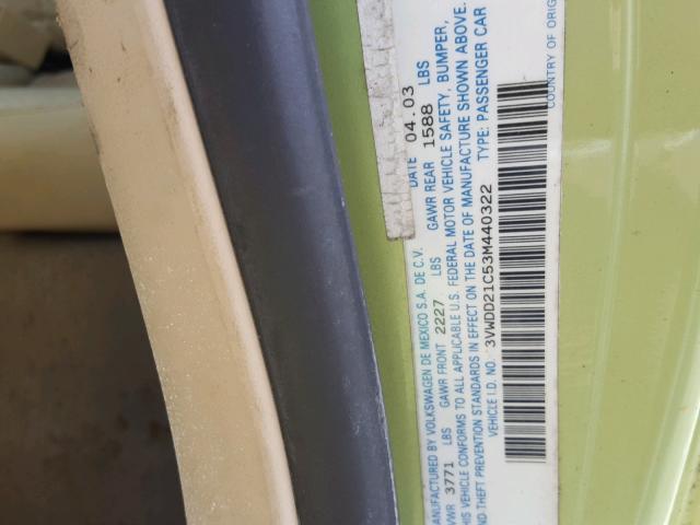 3VWDD21C53M440322 - 2003 VOLKSWAGEN NEW BEETLE 绿色 照片 10