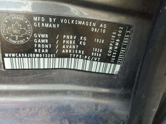 WVWCA9AJ0BW013241 - 2011 VOLKSWAGEN GOLF 灰色 照片 10