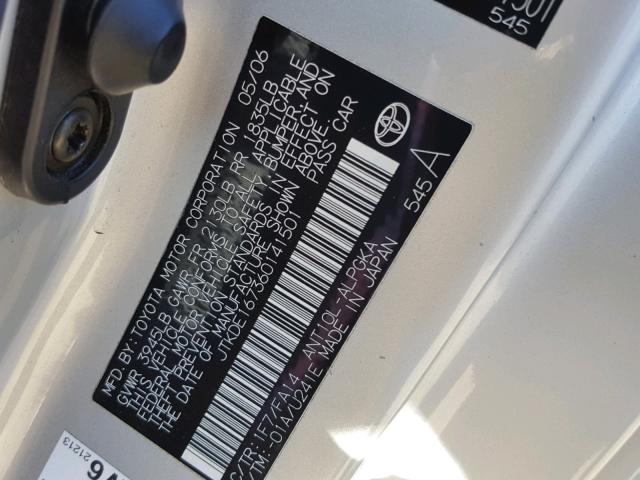 JTKDE167360141501 - 2006 TOYOTA SCION TC 银色 照片 10