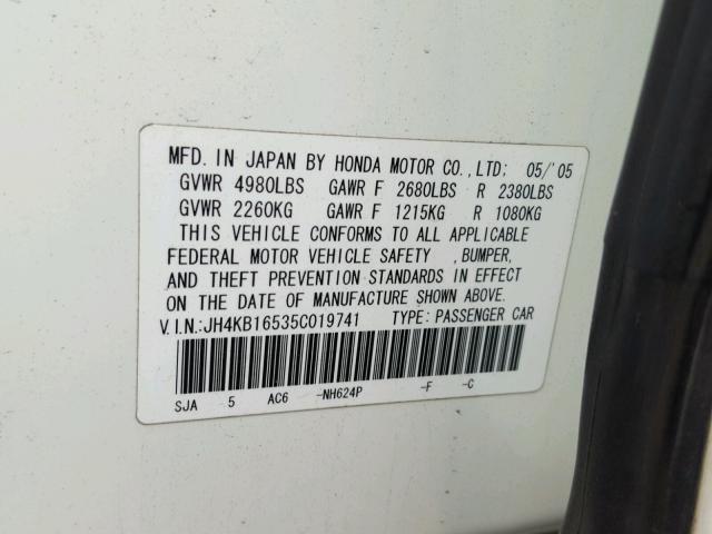 JH4KB16535C019741 - 2005 ACURA RL თეთრი ფოტო 10