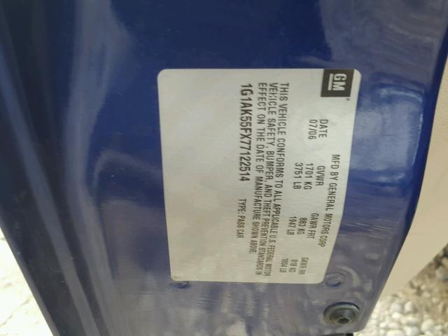 1G1AK55FX77122514 - 2007 CHEVROLET COBALT LS BLUE photo 10