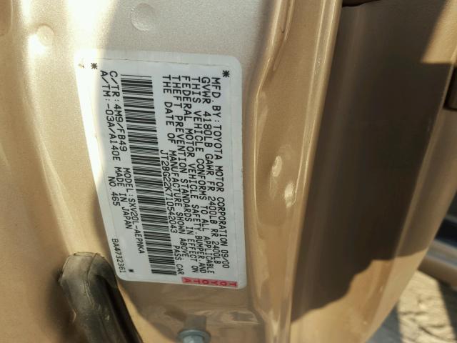 JT2BG22K710542043 - 2001 TOYOTA CAMRY CE GOLD photo 10