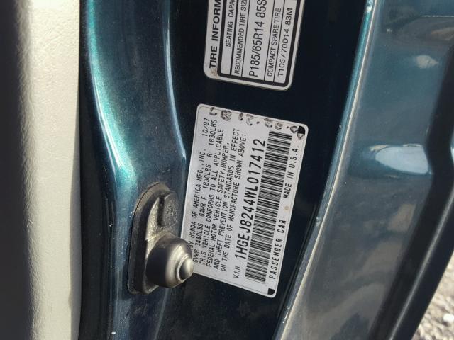 1HGEJ8244WL017412 - 1998 HONDA CIVIC EX 绿色 照片 10