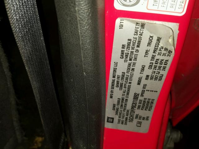 1GCHTDFP0C8118092 - 2012 CHEVROLET COLORADO L RED photo 10