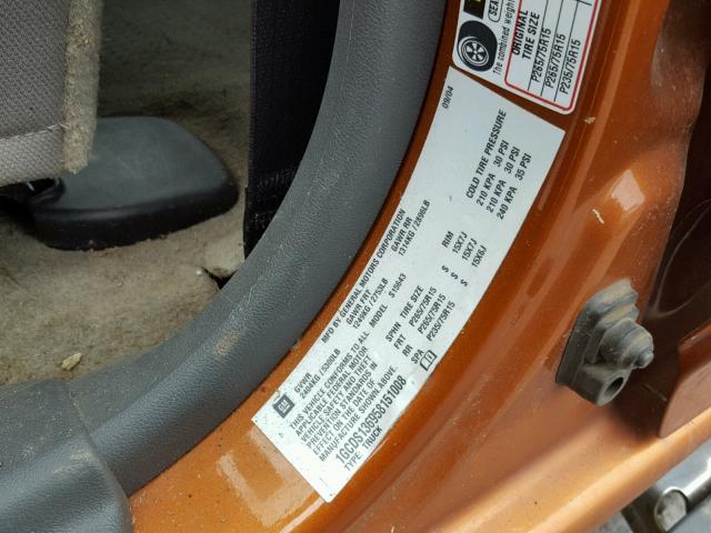 1GCDS136958151008 - 2005 CHEVROLET COLORADO ORANGE photo 10