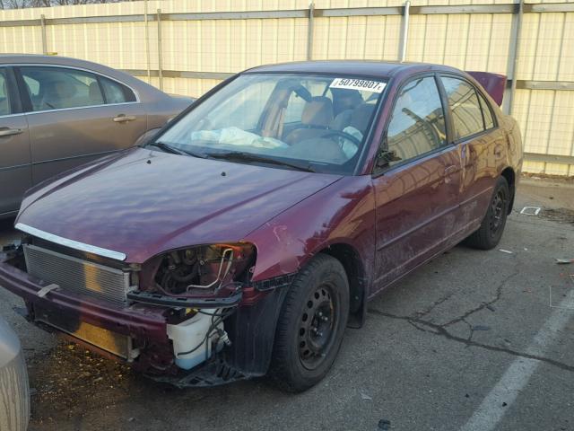 1HGES15572L035468 - 2002 HONDA CIVIC LX MAROON photo 2