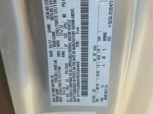 1FT7X2B65HED20405 - 2017 FORD F250 SUPER GRAY photo 10