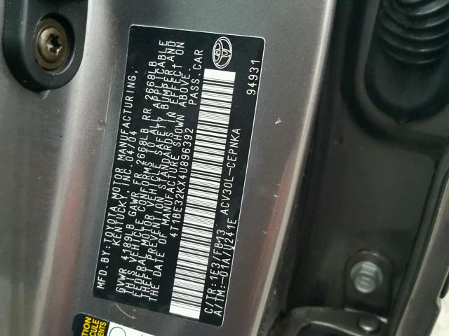 4T1BE32KX4U896392 - 2004 TOYOTA CAMRY LE GRAY photo 10