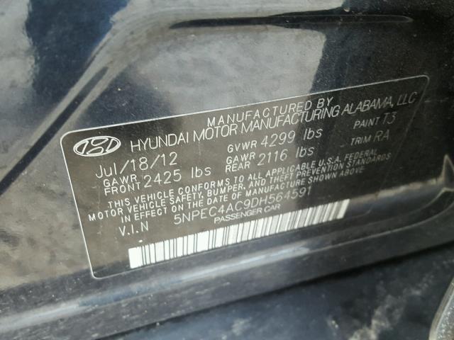 5NPEC4AC9DH564591 - 2013 HYUNDAI SONATA SE BLUE photo 10