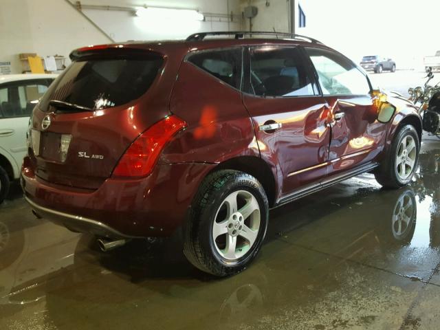 JN8AZ08W75W434105 - 2005 NISSAN MURANO SL MAROON photo 4