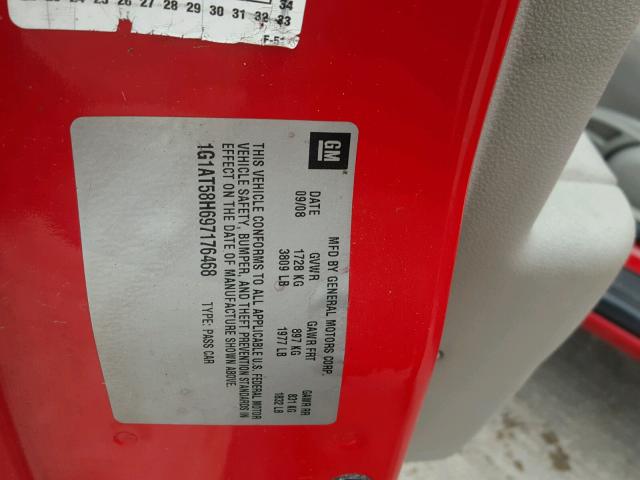 1G1AT58H697176468 - 2009 CHEVROLET COBALT LT RED photo 10