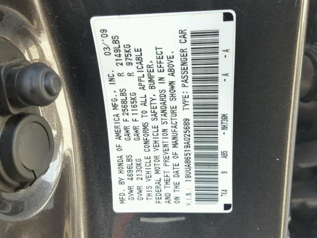 19UUA86519A025689 - 2009 ACURA TL GRAY photo 10