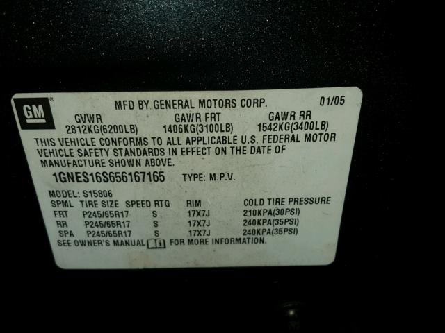 1GNES16S656167165 - 2005 CHEVROLET TRAILBLAZE GRAY photo 10