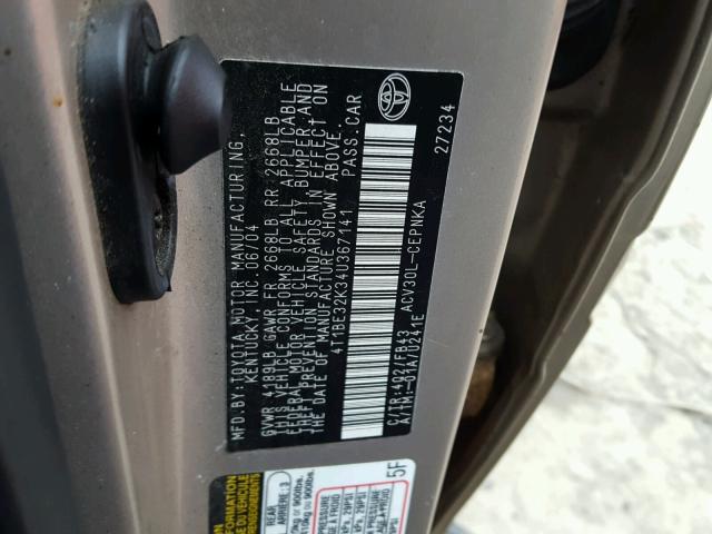 4T1BE32K34U367141 - 2004 TOYOTA CAMRY LE BROWN photo 10