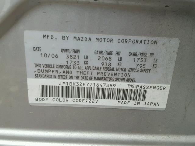 JM1BK32F771647389 - 2007 MAZDA 3 I SILVER photo 10