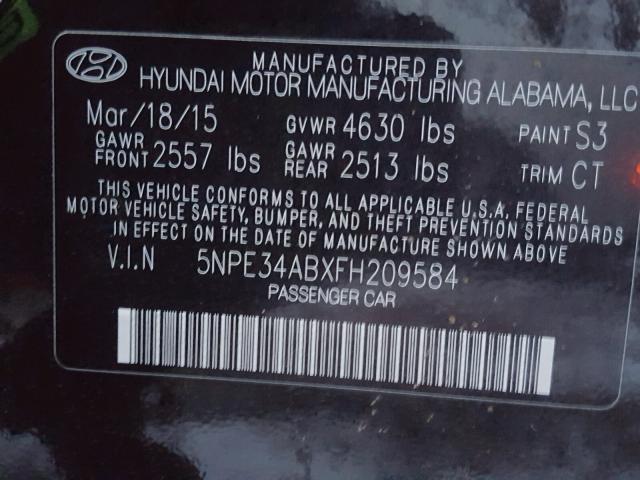 5NPE34ABXFH209584 - 2015 HYUNDAI SONATA SPO BLACK photo 10