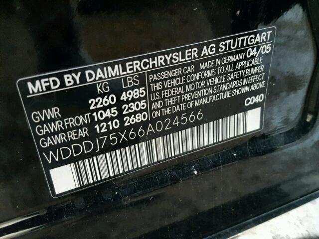 WDDDJ75X66A024566 - 2006 MERCEDES-BENZ CLS 500C BLACK photo 10