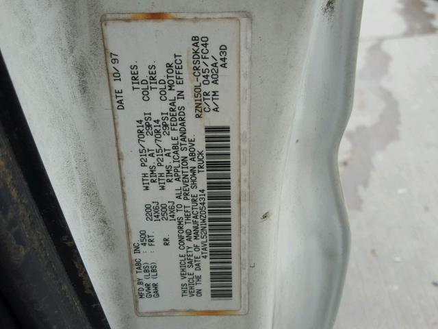 4TAVL52N1WZ054314 - 1998 TOYOTA TACOMA XTR WHITE photo 10