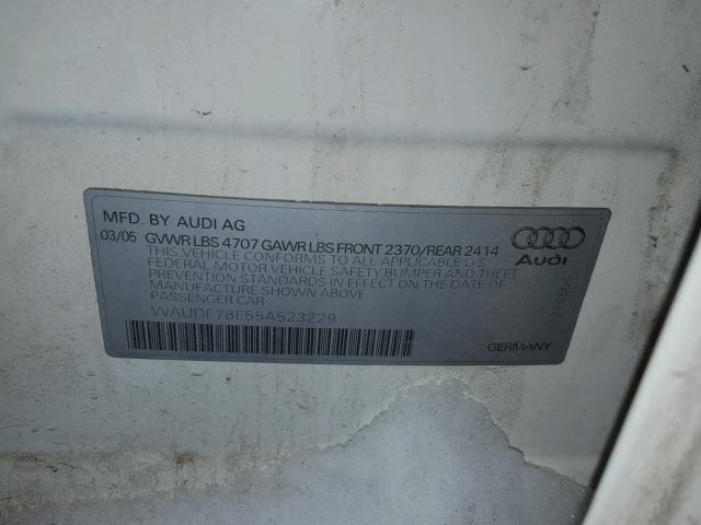 WAUDF78E55A523229 - 2005 AUDI A4 2.0T QU WHITE photo 10