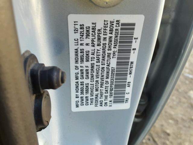 19XFB2F50CE032557 - 2012 HONDA CIVIC LX SILVER photo 10