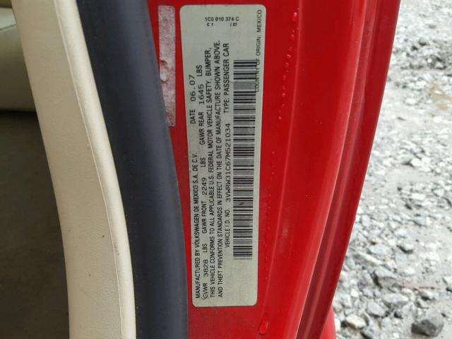 3VWRW31C67M521034 - 2007 VOLKSWAGEN NEW BEETLE წითელი ფოტო 10