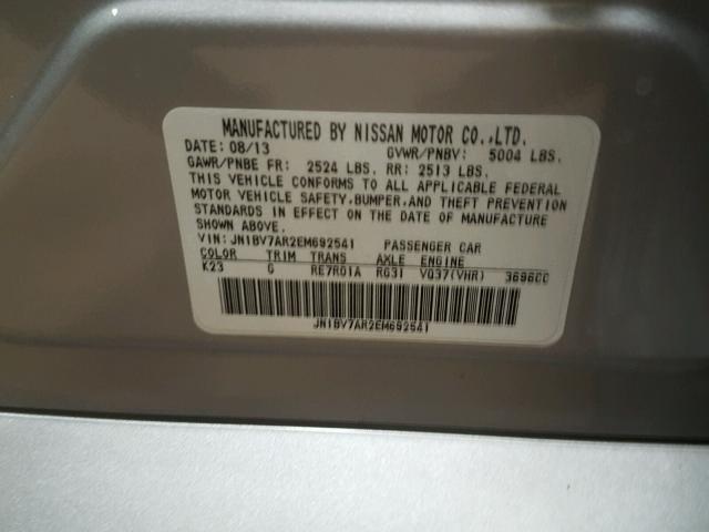 JN1BV7AR2EM692541 - 2014 INFINITI Q50 BASE Gris foto 10