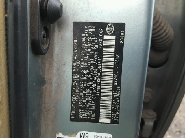 4T1BK46K98U564913 - 2008 TOYOTA CAMRY LE GREEN photo 10