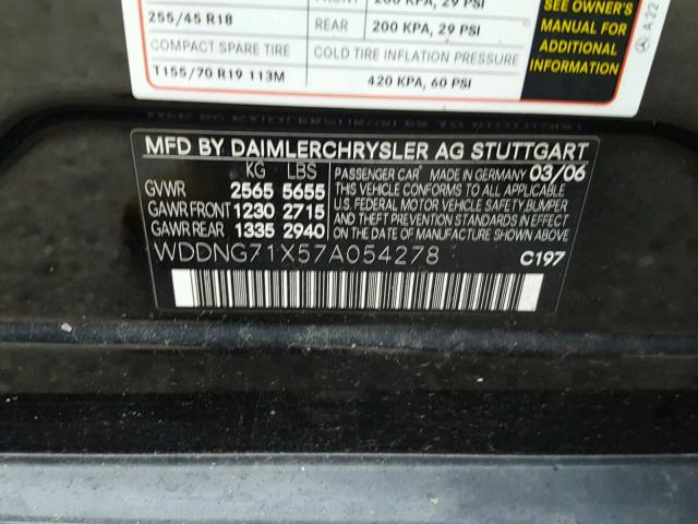 WDDNG71X57A054278 - 2007 MERCEDES-BENZ S 550 BLACK photo 10