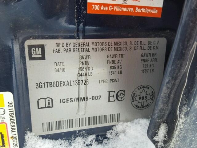 3G1TB6DEXAL135726 - 2010 CHEVROLET AVEO LS 蓝色 照片 10