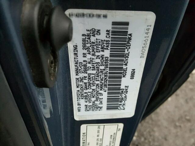4T1BE32K83U766593 - 2003 TOYOTA CAMRY LE BLUE photo 10