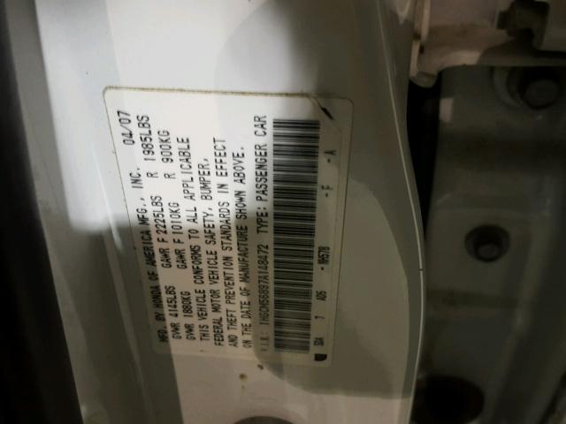 1HGCM56897A148472 - 2007 HONDA ACCORD EX WHITE photo 10