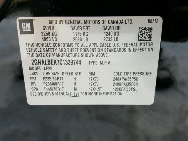 2GNALBEK7C1339744 - 2012 CHEVROLET EQUINOX LS BLACK photo 10