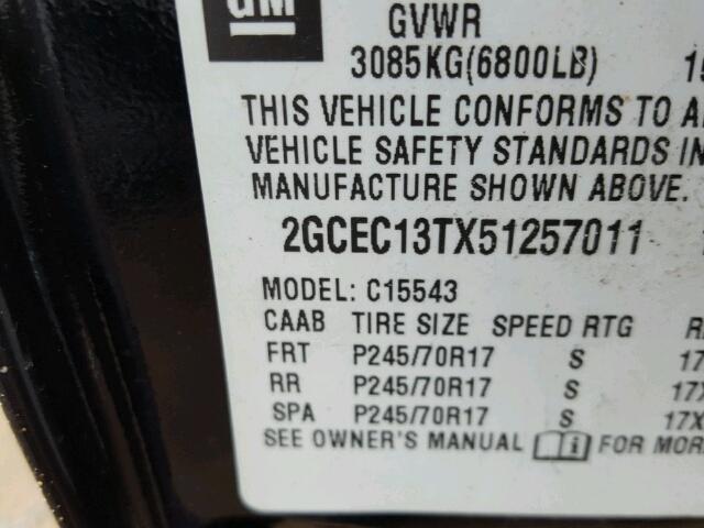 2GCEC13TX51257011 - 2005 CHEVROLET SILVERADO BLACK photo 10