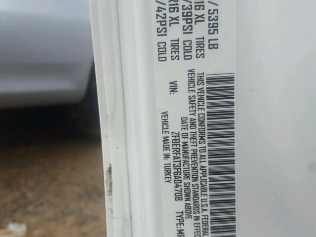 ZFBERFAT3F6A04708 - 2015 RAM PROMASTER WHITE photo 10