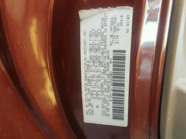 4T3ZF13C73U522903 - 2003 TOYOTA SIENNA LE MAROON photo 10