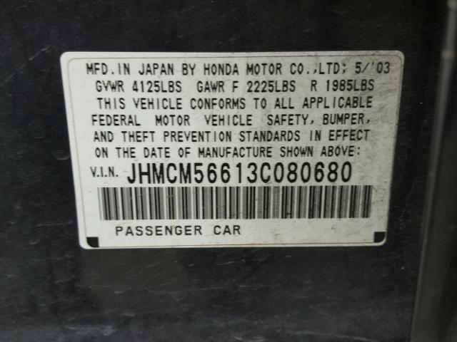 JHMCM56613C080680 - 2003 HONDA ACCORD EX GRAY photo 10