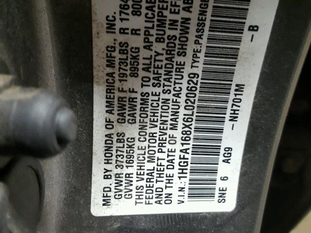 1HGFA168X6L020629 - 2006 HONDA CIVIC EX GRAY photo 10