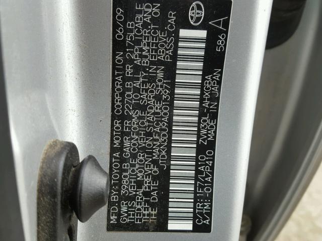 JTDKN3DU9A0013971 - 2010 TOYOTA PRIUS SILVER photo 10