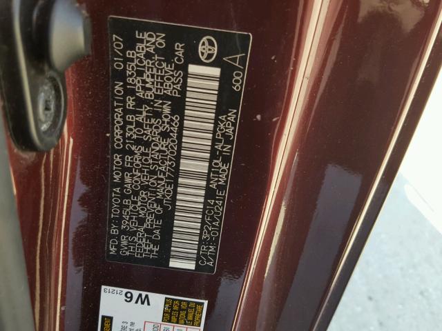 JTKDE177370204466 - 2007 TOYOTA SCION TC 栗色 照片 10