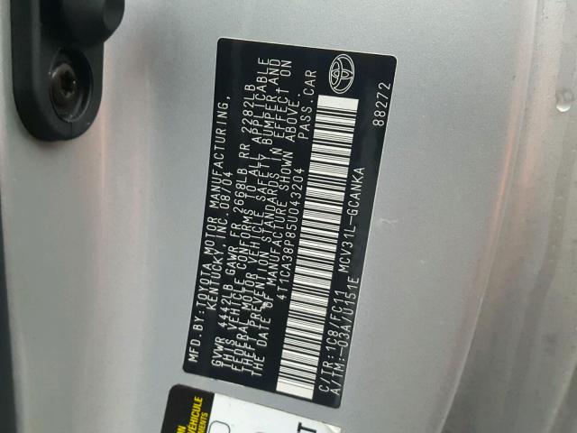 4T1CA38P85U043204 - 2005 TOYOTA CAMRY SOLA SILVER photo 10