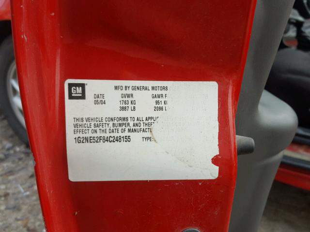 1G2NE52F84C248155 - 2004 PONTIAC GRAND AM S 红色 照片 10