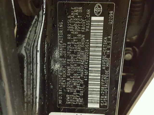 4T1BF1FK2DU285624 - 2013 TOYOTA CAMRY L შავი ფოტო 10