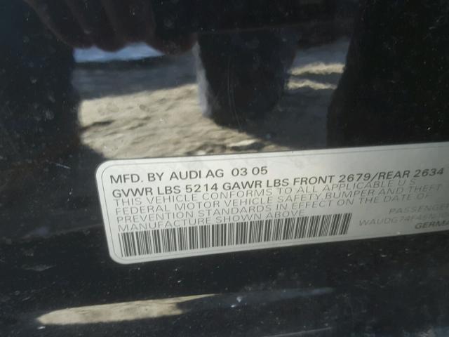 WAUDG74F45N104857 - 2005 AUDI A6 3.2 QUA BLACK photo 10