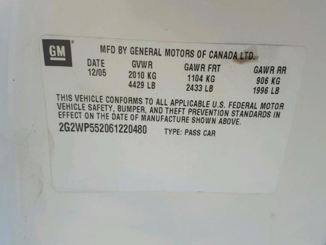 2G2WP552061220480 - 2006 PONTIAC GRAND PRIX 白色 照片 10