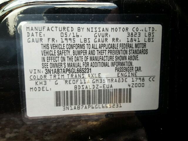 3N1AB7AP6GL665231 - 2016 NISSAN SENTRA S BLACK photo 10