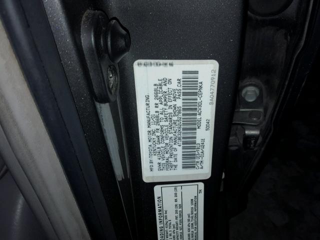 4T1BE32K62U527865 - 2002 TOYOTA CAMRY LE GRAY photo 10