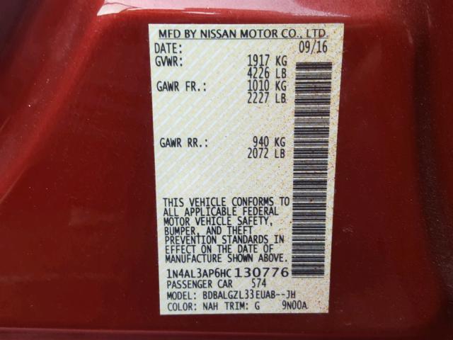 1N4AL3AP6HC130776 - 2017 NISSAN ALTIMA 2.5 RED photo 10