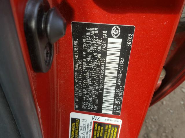 4T1BF3EKXAU505486 - 2010 TOYOTA CAMRY BASE RED photo 10