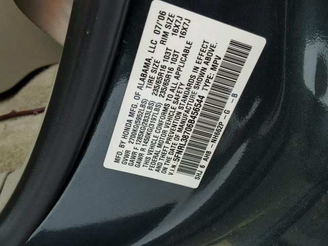 5FNRL38706B456544 - 2006 HONDA ODYSSEY EX GREEN photo 10