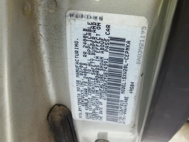 4T1BG22K2YU674391 - 2000 TOYOTA CAMRY CE SILVER photo 10